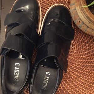 Anthropologie Silent D Navy Pleather Velcro Shoes